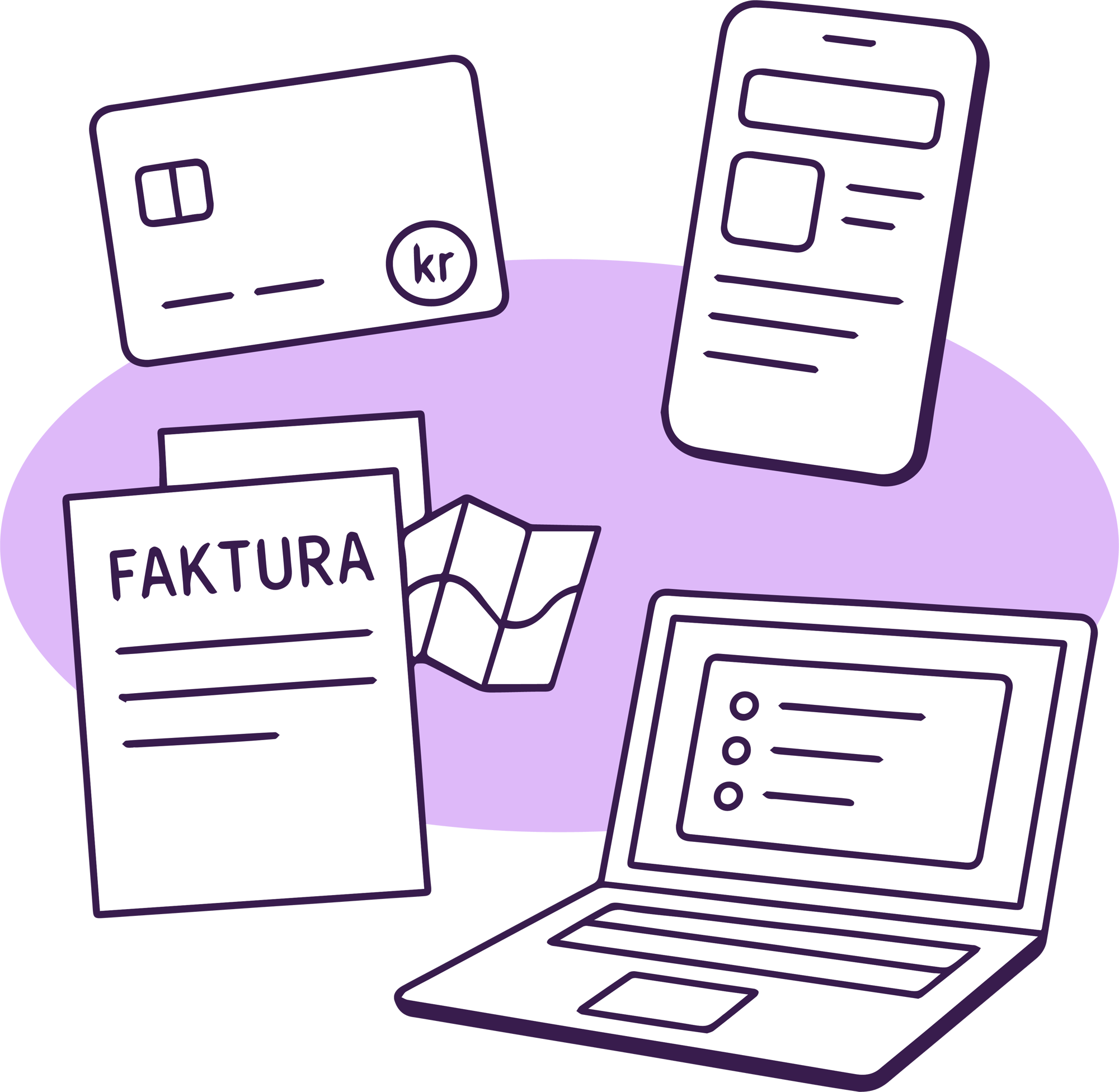 Faktura, kart, kreditkort, mobil og laptop Faktura, kart, kreditkort, mobil og laptop
